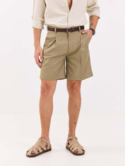 Khaki Checked Trouser Shorts